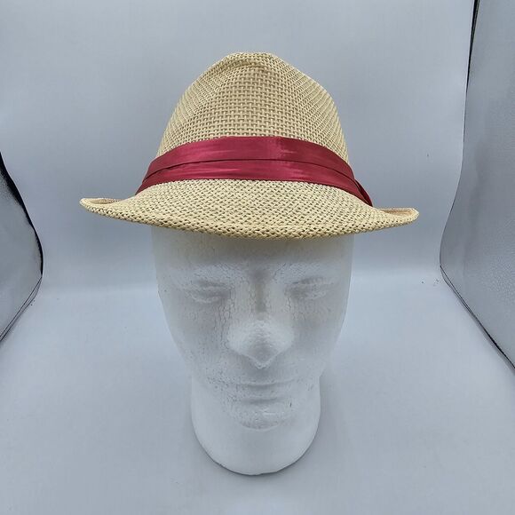 Mens Hat By Simplicity, Tan, With Red Stripe, New, One Size Fits Most - Picture 1 of 6